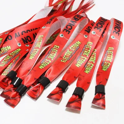 Party Custom Clubs Barrel Lock Polyester Fabric Festival Cloth Entrance Ticket Event Christmas Red Satin Wristband