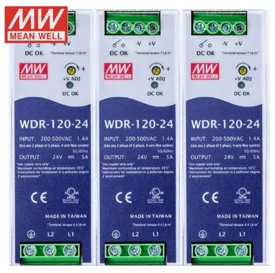 Mean Well WDR-120 Series 120W Single-output DIN Rail Industrial Power Supply 12V/24V/48V Ultra-wide Adjustable Solid State Relay