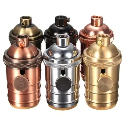 Vintage E27 Pendant Light Fixture Screw Style 220V Aluminium Metal Lamp Holder Ceramic Plastic Base LED Bulb Included