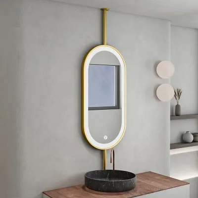 Hot Selling Hotel Design Modern Style Gold Frame LED Lights Rectangle Makeup Bath Mirror