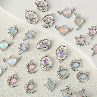 Alloy Moon Tulip Handmade Inlaid Pendant Bracelet Necklace Charms DIY Jewelry Accessories
