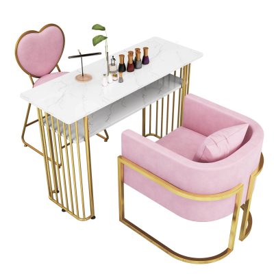 Pink Salon Chair Nail Workshop Table Combo Manicure Nail Table and Chair Set Nails Table