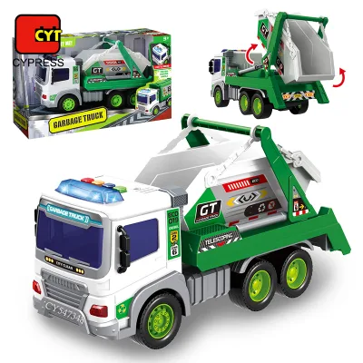New Design 1/16 Friction Powered Vehicle Toy Garbage Truck Dump Truck With Light and Sounds