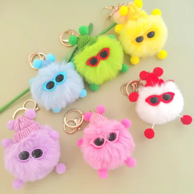 Wholesale Small Coal Ball Key Chain Cute Cartoon Plush Bags Pompom Doll Keyring Accessories Car Key Chain Pendant Jewelry