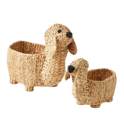 Newly Designed Handmade Natural Water Hyacinth Sets for Children's Toy Baskets in the Shape of Two Dogs, Produced by the Factory