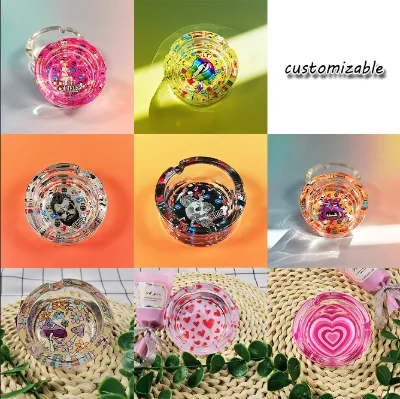 Supply personalized patterned glass ashtrays, circular washable, customized glass ashtrays