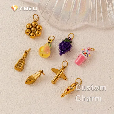 YIMEILI&Stainless Steel 3D Enamel Fruit, Grape Musical Instrument Airplane Beverage Charms DIY Customization Supported.
