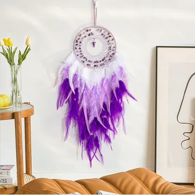 Modern Nordic Wall Art Car Colorful Feather Dream Catchers With Crystals Accessories Room Decor for Girls