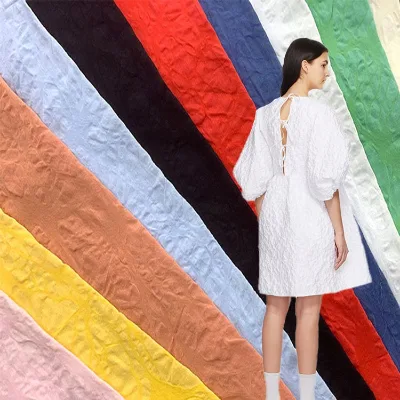 Custom Color Soft Garment Salt Shrinkage Woven 100% Cotton Solid Stretch Crinkle Seersucker Bubble Fabric