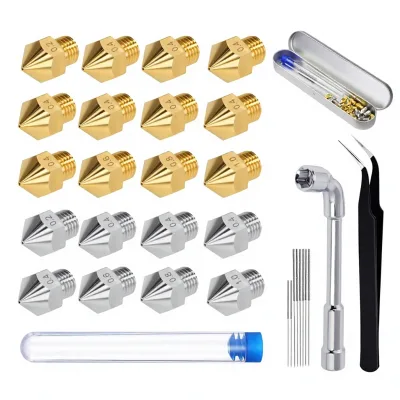 MK8 3D Printer Nozzle Kit Pointed Copper Nozzle with Engraving Stainless Steel Wrench and Cleaning Needle