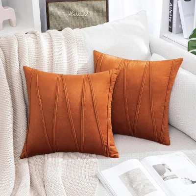 Fall Velvet Bright Orange "W" Narrow Strip Cushion Pillowcases with 45x45 CM Solid Nordic Cushion Throws