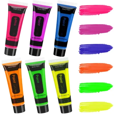 Bview Art Glow in Dark Edible Wax Face Body Paint Erasable Washable Neon Black Light Makeup for Party Halloween Christmas