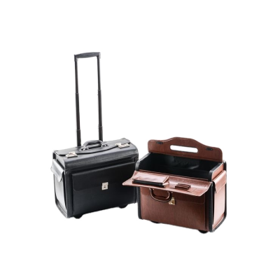 New Design Journal Wheeled Leather pilot Briefcase Rolling Attache case