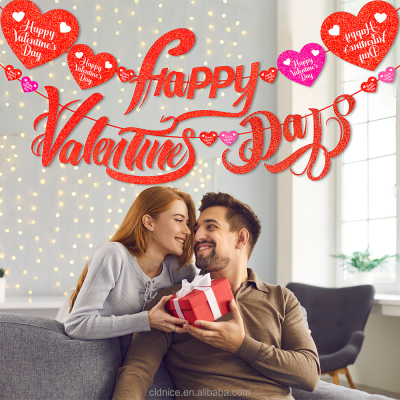 Nice Happy Valentines Day Decorations Red Heart Paper Banner Home Galentines Party Favors Wedding Anniversary Party Decor