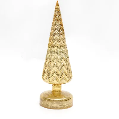 Gold White Textured Glass Mini Christmas Tree Table Lamp for Indoor Holiday Desktop Home Party Decor