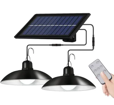 Indoor/Outdoor Double Head Retro Lamp Remote Control Solar Powered Ceiling Lamp LED Barn Light for Garden Application