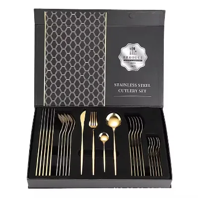 Stylish 24pcs Gold Colored Stainless Steel Flatware Set Attractive Gift Tableware Trending Product