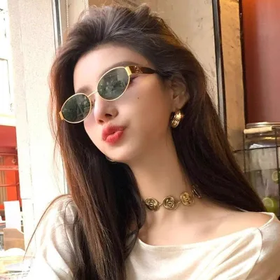 2025 Triomphe Style Gold Frame Sunglasses for Women Trendy Vintage French Retro Oval Lenses UV400 Polarized Colored Style