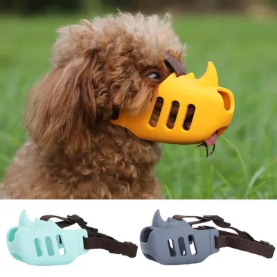 Breathable Soft Silicone Dog Muzzle Cage Mouth Cover to Prevent Biting Chewing Funny Rhino Muzzle with Adjustable Head Strap