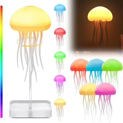 Voice Control Jellyfish Lamp with Dancing Legs,RGB Gradient Jellyfish Bedside Lamp,Rechargeable Jellyfish Table Lamp with Sensor