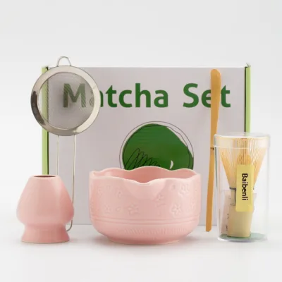 Ceramic Matcha Tea Set Japanese-Style Cherry Blossom Design with Gift Box