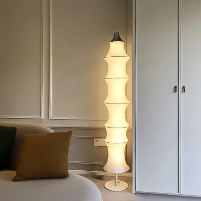 Column Silk Floor Lamp Japanese Style Wabi-Sabi Beige LED Floor Lamp with Button Control for Modern Bedroom HomeDecor