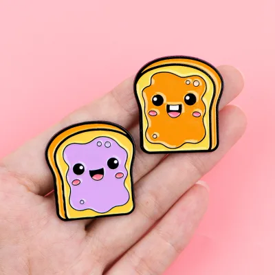 Cute Soft Enamel Cartoon Bread Pins Toast Cartoons Metal Pin for Bag Clothing