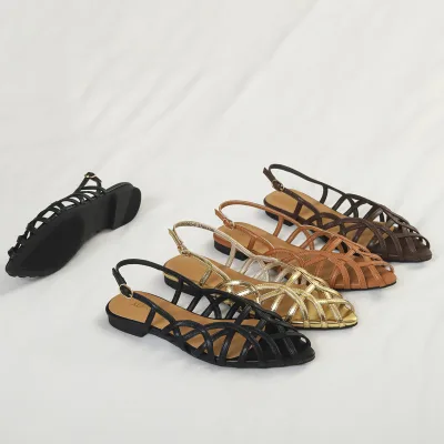 New Summer Trendy Women Roman Woven Flat Sandals Peep Toe Hollow Slingback Sandal Chic Fairy Style Summer Shoe For Holiday Beach
