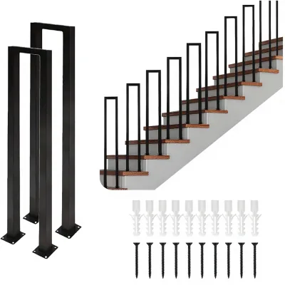 4Pcs U-Shaped Matte Black Wrought Iron Stair Handrail for Indoor Steps Porches Decks & Lofts