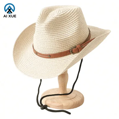 Wholesale Custom Classic Cowboy Hat with Vintage Leather Belt High Quality Natural Grass for Travel Outdoor Activities