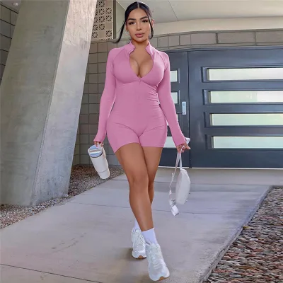 Fall New Trendy Autumn Women's Casual Jumpsuits Solid Color One Piece Rompers