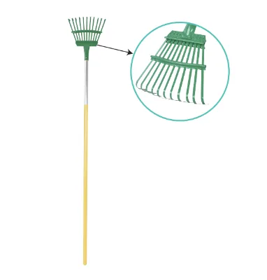 Garden Leaf Rake for Lawns Shrub Iron Thatch Long Handle Wide Adult Kids Yard Small Metal for Leaves Gardening Camping Debris