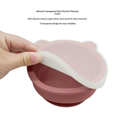 Food-grade Silicone Bear-Shaped Bowl Lid with Dust-Proof Cover for Complementary Food Meal-Learning Fresh-Keeping for 6 Months