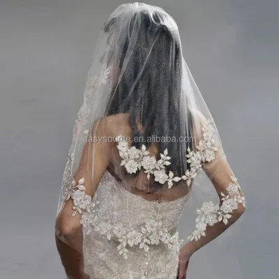 WAN65 Etsy Hot Selling Wedding Veil Blush Bridal Veil 2 Tiers Elbow Lace Veil with Pearl