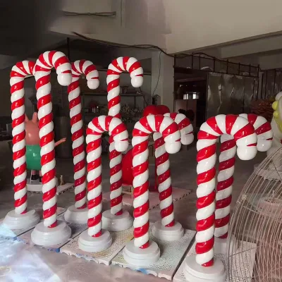 Factory Sale Giant Outdoor Fiberglass Resin Candy Models Candy Cane Sculpture Statue Prop Sweet Theme Christmas Decoration