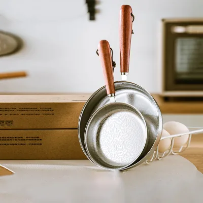 12cm 16cm Mini Non-stick Fry Pan Small Household Skillets Hot Oil Pan 304 Stainless Steel Non Stick Frying Pan With Wood Handle