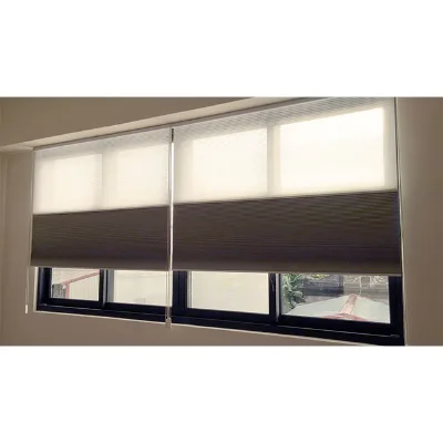 Modern Vertical Blackout Dual Layer Light Filtering Polyester Sliding Window Shade Rope Control Side Installation