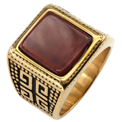 Personality Creative Brick Art Diamond Great Wall Pattern Steel Ring Men's Stainless Steel Gold Plated Casting Rings