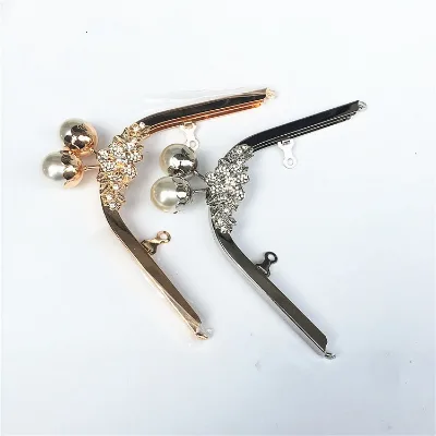 18cm Non-perforated V-shaped Lotus Cup Pearl Head Light Gold Metal Purse Bag Clutch Frame with Screw