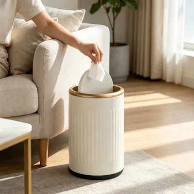 Home 8L Carbon Steel Swing Top Embossed Trash Can Hotel Bathroom High-end 2.1 Gallon Swing Lid Waste Bin With Inner Bucket