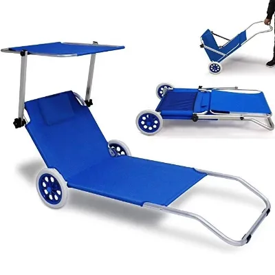 Lightweight Sunshade Adjustable Outdoor Beach Bed with Wheels
