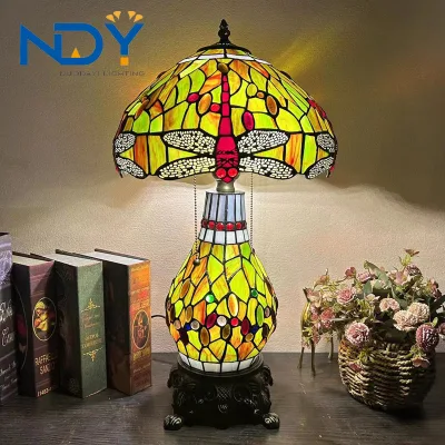 Vintage Style Table Lamp Handmade Stained Glass for Bedroom Living Room Home Office