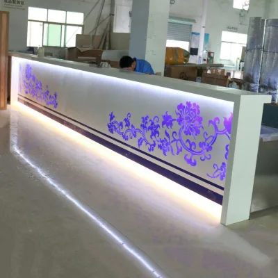 China Corian Bar Counter Factory Cool Flower Pattern Nightclub Wine Bar Long Shape Bar Counter Size