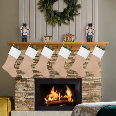 Factory Direct Supply Custom Burlap Socks Christmas Ornaments Stocking Eco-friendly Jute Plain Socks for Christmas Decorations