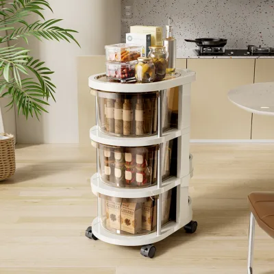 Large-Capacity Double Tier Foldable Drawer Storage Trolley Rack Colorful Plastic with Wheels Modern for Food Tools Shoes