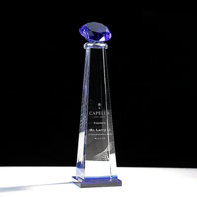 Personalized Crystal Attainment Diamond Sapphire Award Trophy for Corporate Gift