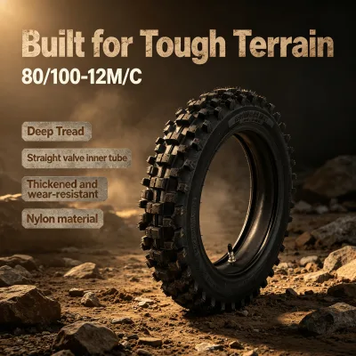 Top Quality 80/100-12 Off -Road Motorcycle Tires 12 Inch Tyre with Inner Tube for Dirt Bike Motocross Motorcycle