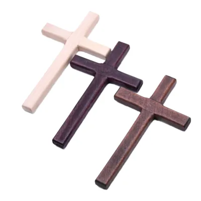 Handmade Eco-Friendly Polished Solid Wood Cross Prayer Pendant Art Decoration Gift