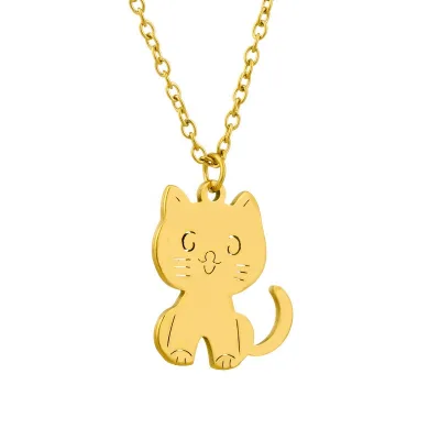 Cute Stainless Steel Cat Pendant Necklace for Pet Lovers Gold and Silver Color Pet Necklace with Link Chain