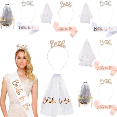 Bridal Shower Hen Party Supplies Bachelorette Party Decorations Kit Bride to Be Sash Banner Headband Tiara Veil